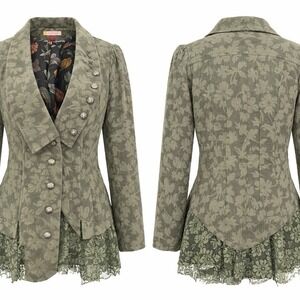 Joe Brown Blazer Coat Jacket Olive Linen/Viscose/Cotton Sz 10 Lace Peplum